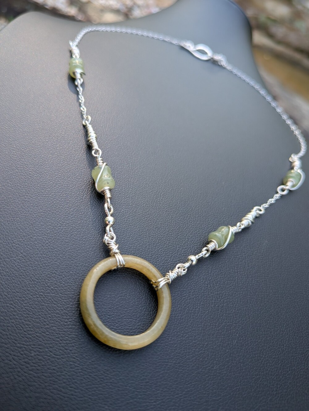 Eternity Circlet Jade Necklace - Dainty Sterling Silver Chain - Artisan Crafted - Picture 5 of 16